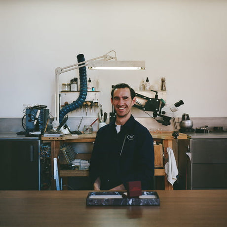 Benjamin Rose in his Collingwood jewellery studio — bespoke engagement ring maker Melbourne