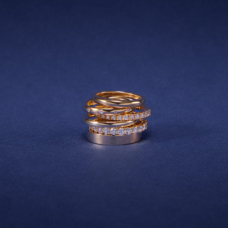 Stacked bespoke gold and diamond wedding bands — Benjamin Rose Melbourne