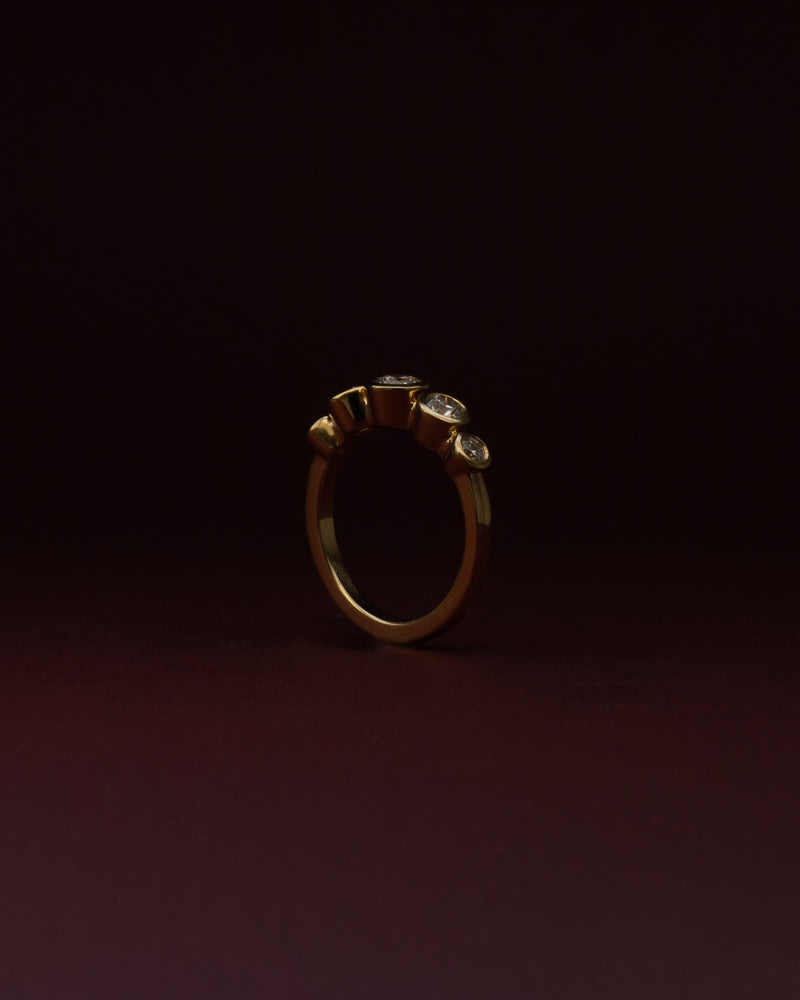 espoke five stone bezel set diamond engagement ring in 18K yellow gold — natural diamonds, handcrafted by Benjamin Rose Melbourne