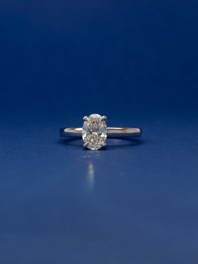Bespoke oval solitaire engagement ring in platinum with 1.01ct natural diamond — handcrafted by Benjamin Rose Melbourne
